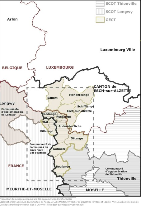 Source : Atelier de projet VTS M2-1 « Vers un urbanisme durable ». Cycle Master 2010-2011 ENSAN CCPHVA Ville d’Esch sur Alzette.